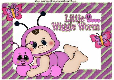 Wiggle Worm Baby in Pink with Butterflies A4
