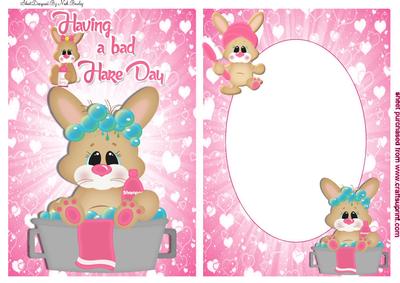 Having a Bad Hare Day! Cute Bunny in Bath Card & Insert