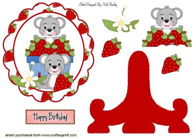 Cute Little Mice with Strawberries Plate & Stand