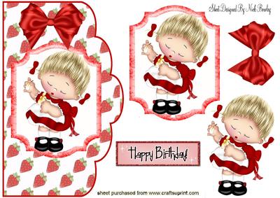 Little Girl Topper & Card with Strawberries