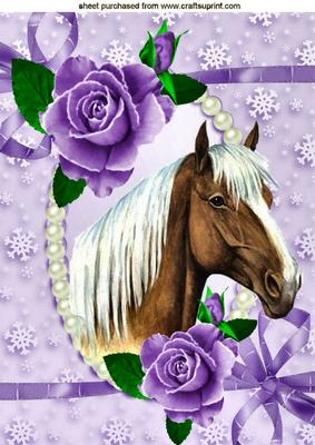 Beautiful Palamino Horse with Purple Roses A4