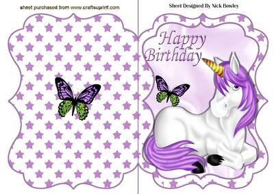 Lilac Unicorn with Stars and Butterfly Bracket Card