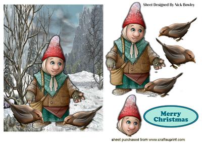 Gnome Feeding the Birds in the Snow