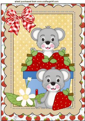 Mice in Flower Pots Eating Strawberries A4