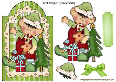 Santas Elf with Presents on a Tag