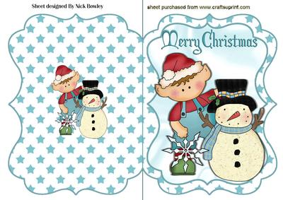 Santas Elf, with Snowman on Bracket Card