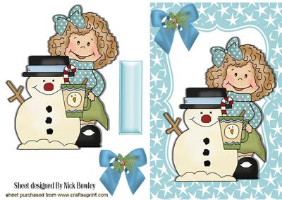 Little Girl with Snowman with Hot Cocoa