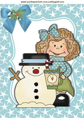 Little Girl with Snowman with Hot Cocoa A4