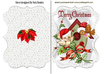 Robins in a Birdhouse with Bow Bracket Card