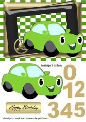 Green Toony Car with Nos, in Check Frame