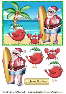 Santa on Holiday Surfing with Friends