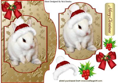 White Bunny in Santa Hat with Topper & Card