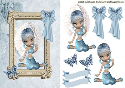 Cute Little Fairy in Pretty Blue with Diamond Butterflies