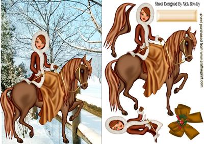 Pretty Lady Horse Riding in the Snow