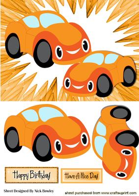 Orange Toony Cars in Funky Orange Frame