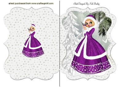 Pretty Lady in Purple Dress in the Snow Bracket Card