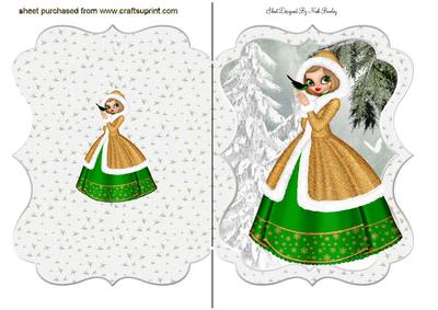 Pretty Lady in Green Gold Dress in the Snow Bracket Card