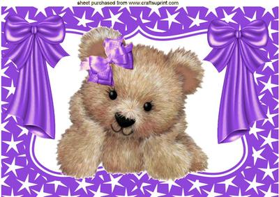 Little Fuzy Bear with Purple Bows in Star Frame A4