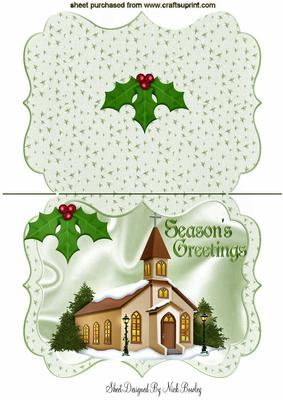 Pretty Church in the Snow with Holly Bracket Card