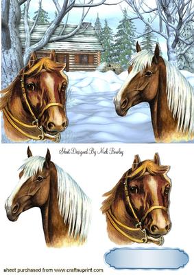 Cottage in the Snow with Horses