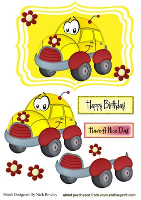 Yellow Toony Car with Flowers