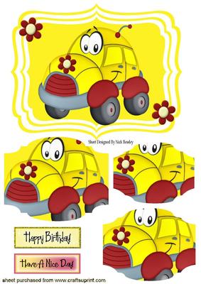 Yellow Toony Car with Flowers Bracket Pyramids