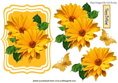 Pretty Yellow Sunflowers with Butterflies