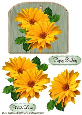 Sunflowers on a Wooden Plaque Tag