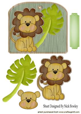 Wooden Lion with Leaf on Wooden Plaque Tag