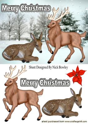 Deer and Brown Stag in the Snow