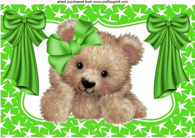 Fuzzy Bear in Star Frame with Green Bows A4