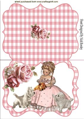 Pretty Girl with Her Puppies Sitting in Gingham Bracket Crd