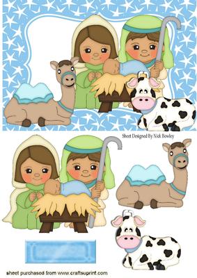 Nativity with Baby Jesus & Animals in Star Frame