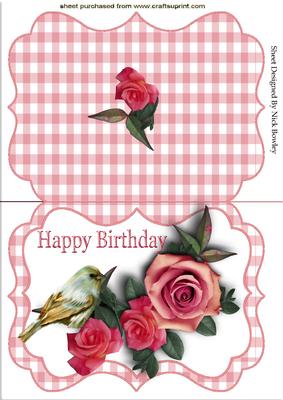 Pink Roses with Little Bird Bracket Card