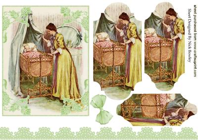 Vintage Lady & Baby in Crib Bracket Pyramids with Lace