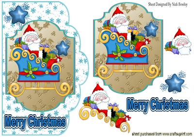 Santa in His Sleigh with Topper & Card