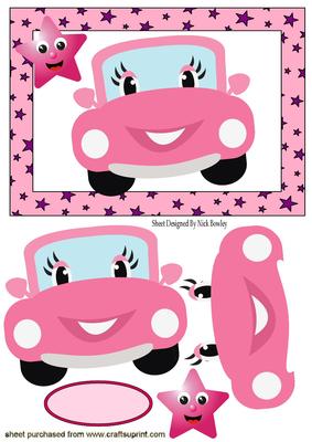 Pink Toony Car with Eyelashes & Star
