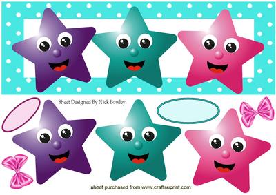 Smilely Coloured Stars with Bows Dl Card