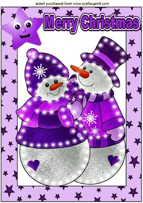 Illuminated Snowmen in Purple Star Frame A4