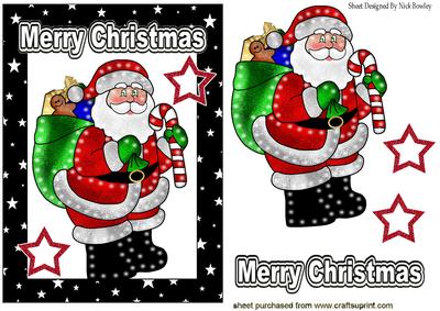 Illuminated Santa in Black Starry Frame
