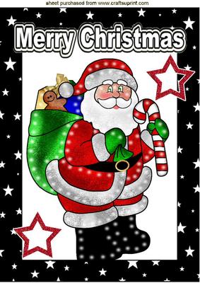 Illuminated Santa in Black Starry Frame A4