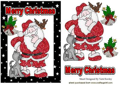 Santa in Glitter with Friends in Starry Frame