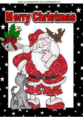 Santa in Glitter with Friends in Starry Frame A4
