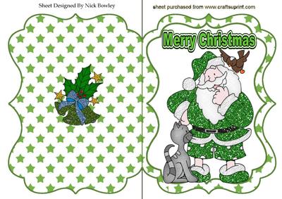 Santa in Green Glitter, and Green Star Bracket Card