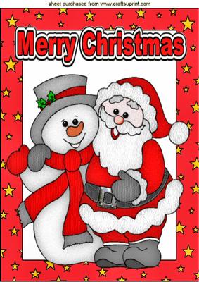Happy Santa with Snowman in Star Frame A4