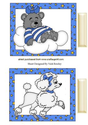 Cute Blue Sleeping Bear on a Cloud & Poodle Toppers