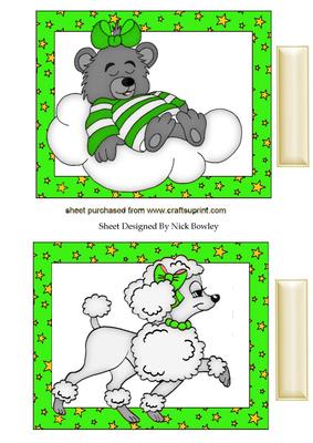 Cute Green Sleeping Bear on a Cloud and Poodle Toppers