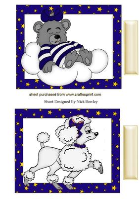 Cute D/blue Sleeping Bear on a Cloud, & Poodle Toppers