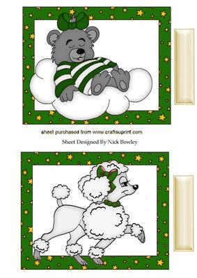 Cute D/green Sleeping Bear, Poodle Toppers