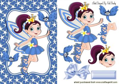 Dancing Faerie in Blue Star Frame with Dragonflies
